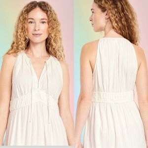 Sleeveless Cream Maxi Dress with Drawstring Waist